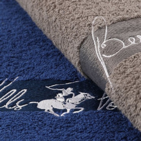 Set 2 prosoape Beverly Hills Polo Club 50x90cm bumbac 100%, gri și albastru, densitate 450g/mp