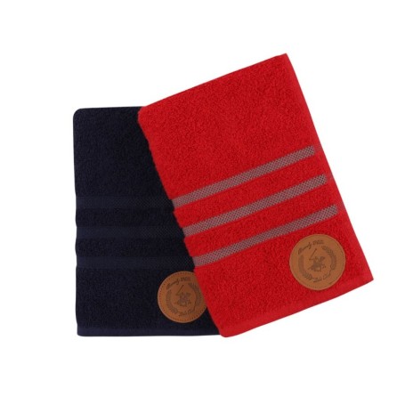 Set 2 prosoape Beverly Hills Polo Club 50x90cm bumbac 100%, roșu și bleumarin, densitate 450g/mp