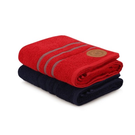 Set 2 prosoape Beverly Hills Polo Club 50x90cm bumbac 100%, roșu și bleumarin, densitate 450g/mp