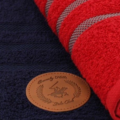 Set 2 prosoape Beverly Hills Polo Club 50x90cm bumbac 100%, roșu și bleumarin, densitate 450g/mp