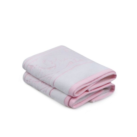 Set 2 prosoape bumbac 50x90 Sultan Alb Roz Hobby Home cu bordura jacquard