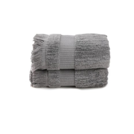 Set 2 prosoape 50x90cm bumbac 100% gri inchis cu franjuri, Hobby Home, Zeus