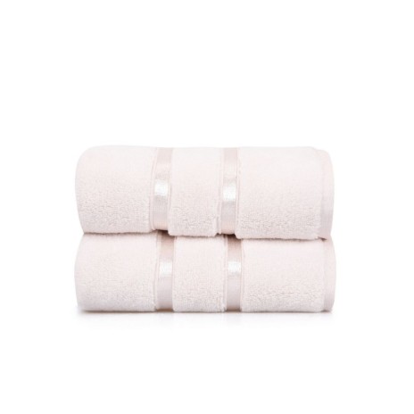 Set 2 prosoape bumbac 100% microcoton crem, Hobby Home cu dungi satinate