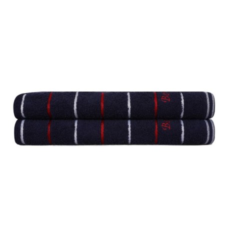 Set 2 prosoape Beverly Hills Polo Club 70x140cm bumbac 100%, bleumarin cu dungi albe și roșii, densitate 480g/mp