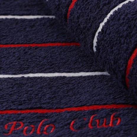 Set 2 prosoape Beverly Hills Polo Club 70x140cm bumbac 100%, bleumarin cu dungi albe și roșii, densitate 480g/mp
