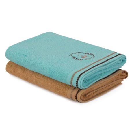 Set 2 prosoape 70x140cm bumbac 100%, BHPC, 408 Bej, Bleu