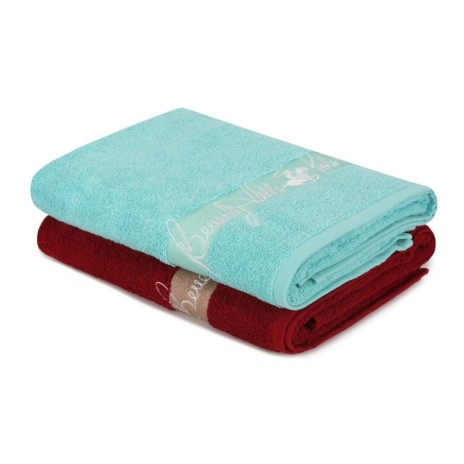 Set 2 prosoape 70x140cm bumbac 100%, BHPC, 409 Bleu/Bordo