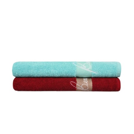 Set 2 prosoape 70x140cm bumbac 100%, BHPC, 409 Bleu/Bordo