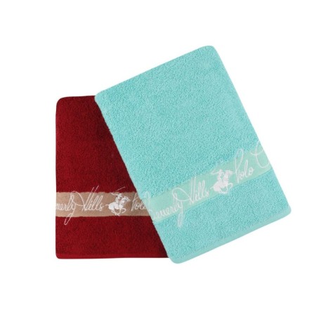 Set 2 prosoape 70x140cm bumbac 100%, BHPC, 409 Bleu/Bordo