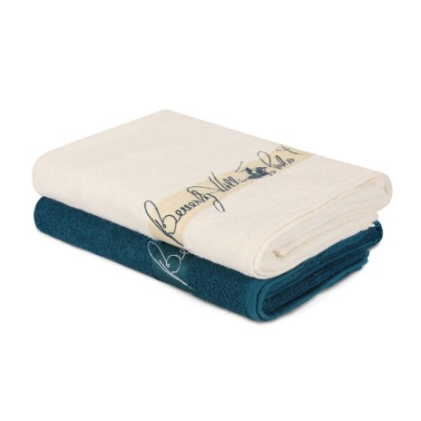 Set 2 prosoape 70x140cm bumbac 100%, BHPC, 409 Crem, Bleumarin