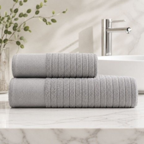 Set 2 prosoape baie bumbac 100% jacquard 500 GSM Davinson Gri deschis