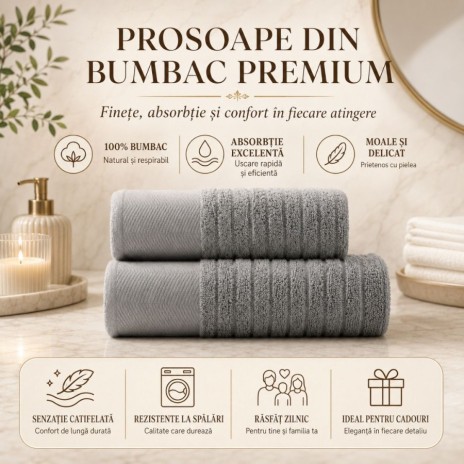 Set 2 prosoape baie bumbac 100% jacquard 500 GSM Davinson Gri
