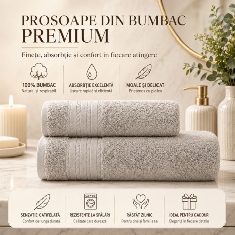 Set 2 prosoape baie bumbac 100% terry 500 GSM Micra Bej nisipiu cu bordura