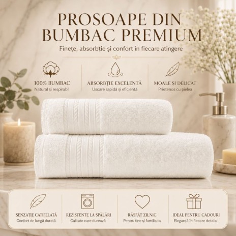 Set 2 prosoape baie bumbac 100% terry 500 GSM Micra crem