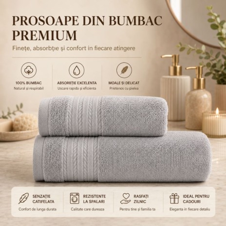 Set 2 prosoape baie bumbac 100% terry 500 GSM Micra gri