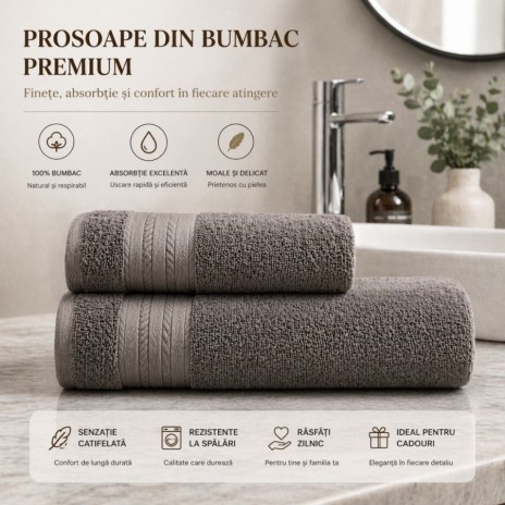 Set 2 prosoape baie bumbac 100% terry 500 GSM Micra maro