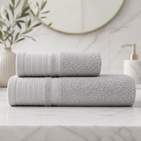 Set 2 prosoape baie bumbac 100% terry 500 GSM Monza gri deschis
