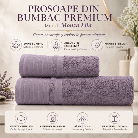 Set 2 prosoape baie bumbac 100% terry 500 GSM Monza lila