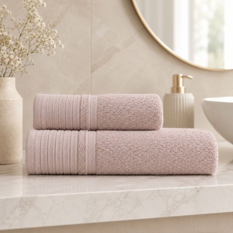 Set 2 prosoape baie bumbac 100% terry 500 GSM Monza Roz Pudra