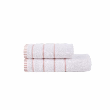 Set 2 prosoape bumbac 100%, Alb cu dungi roz pudra