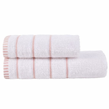 Set 2 prosoape bumbac 100%, Alb cu dungi roz pudra