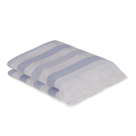 Set 2 prosoape cu franjuri bumbac 50x90 Stripe Bleu Hobby Home