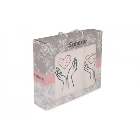 Set 2 prosoape de baie cu broderie, Saheser, bumbac 100%, Inima in palma
