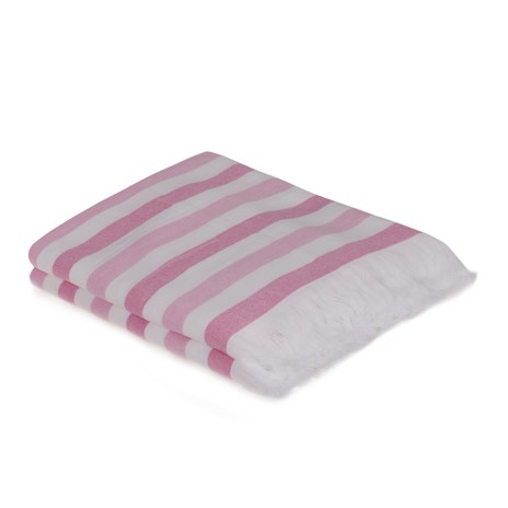 Prosop de plaja cu franjuri, bumbac 100%, 70X140 cm, Stripe Pink