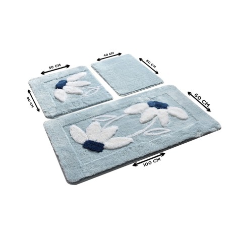 Set 3 covorase baie acril, Chilai Home, Daisy Blue