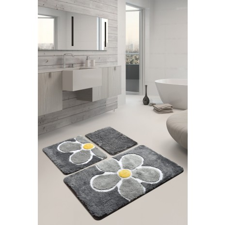 Set 3 covorase baie acril, Chilai Home, Flower Gri