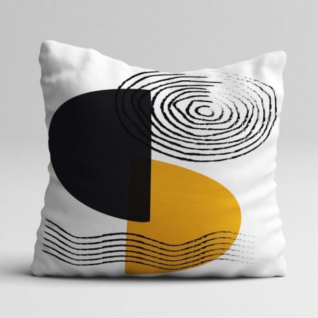 Set 3 fete perna decorative 43x43 cm cu design geometric abstract in alb, negru si mustar