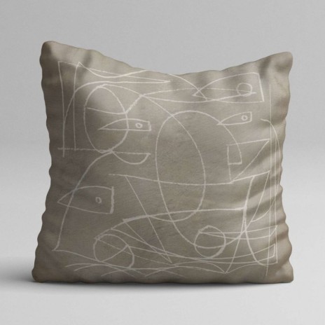 Set 3 fete perna decorative 43x43 cm cu design abstract in nuante de bej cu alb