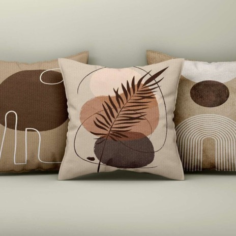 Set 3 fete de perna decorative Abstract Natur 43x43 cm in nuante de bej, crem si maro