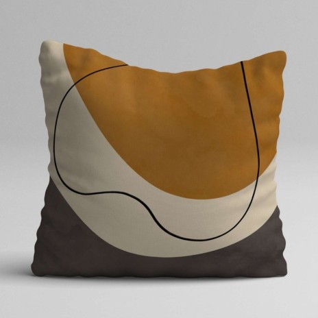 Set 3 fete perna decorative 43x43 cm cu design abstract in nuante de ocru, crem si grafit