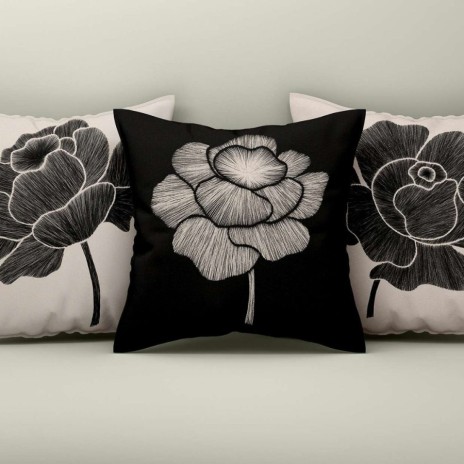 Set 3 fete perna decorative 43x43 cm cu design floral roz negru