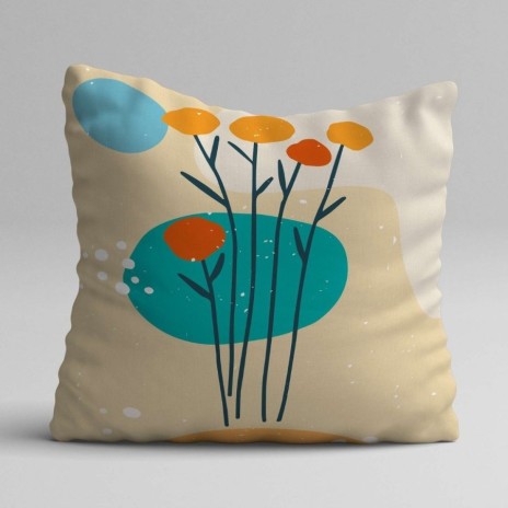 Set 3 fete perna decorative 43x43 cm model floral abstract portocaliu si turcoaz