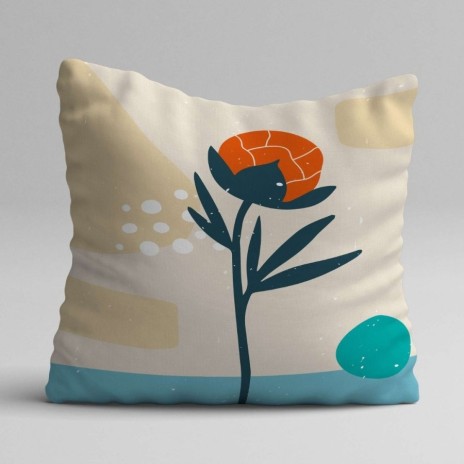 Set 3 fete perna decorative 43x43 cm model floral abstract portocaliu si turcoaz