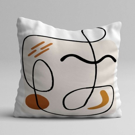 Set 3 fete perna decorative 43x43 cm cu design abstract si linii fluide in alb, mustar si verde