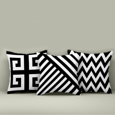 Set 3 fete perna decorative 43x43 cm alb negru model geometric KIR 116