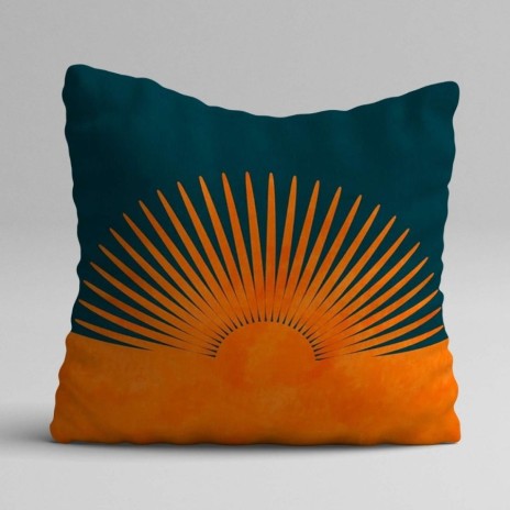 Set 3 fete perna decorative 43x43 cm cu motive etnice si simboluri moderne in portocaliu, albastru si galben