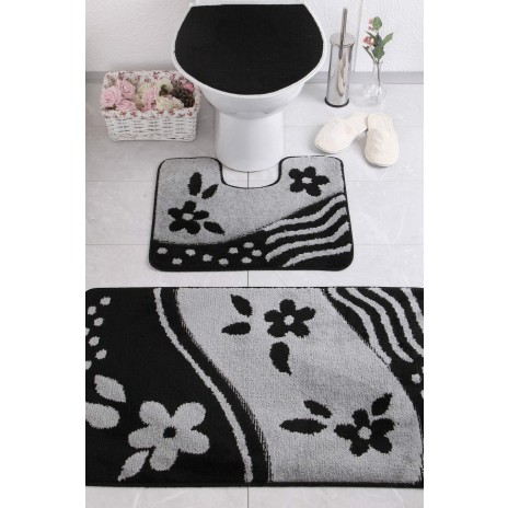 Set 3 piese husa decorativa si 2 covorase baie, Confetti, Bandırma Black