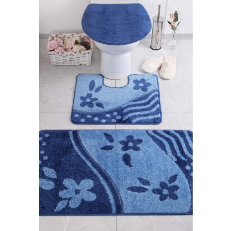 Set 3 piese husa decorativa si 2 covorase baie, Confetti, Bandırma Dark Blue
