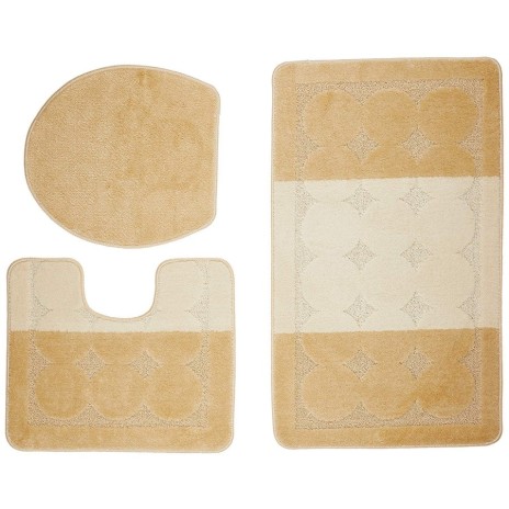 Set 3 piese husa decorativa si 2 covorase baie, Confetti, Edremit Beige