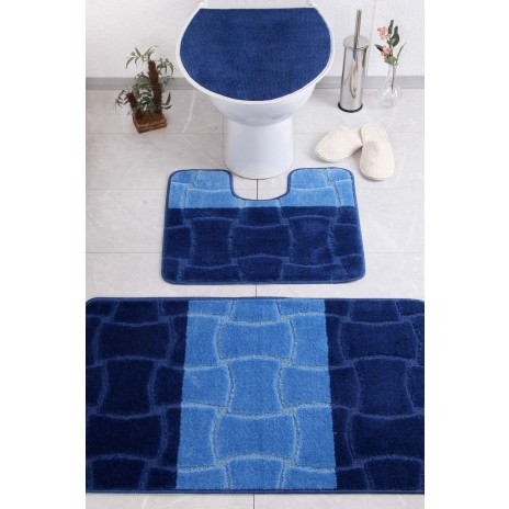 Set 3 piese husa decorativa si 2 covorase baie, Confetti, Sarıyer Dark Blue