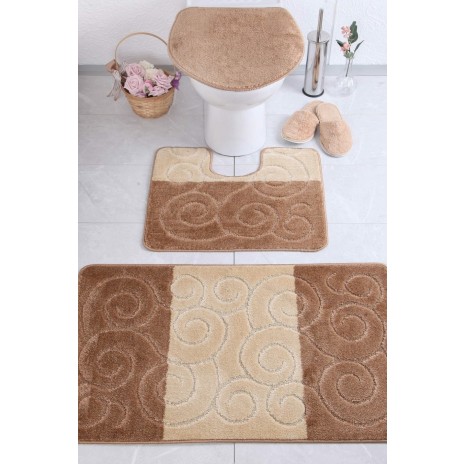 Set 3 piese husa decorativa si 2 covorase baie, Confetti, Sile Coffe