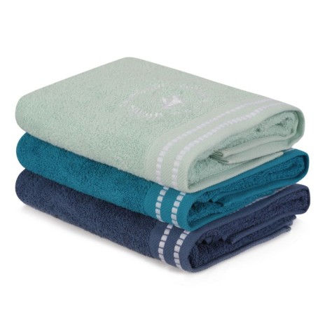 Set 3 prosoape 70x140cm bumbac 100%, Beverly Hills Polo Club,408 Bleu, Albastru, Bleumarin