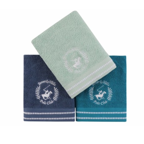 Set 3 prosoape 70x140cm bumbac 100%, Beverly Hills Polo Club,408 Bleu, Albastru, Bleumarin