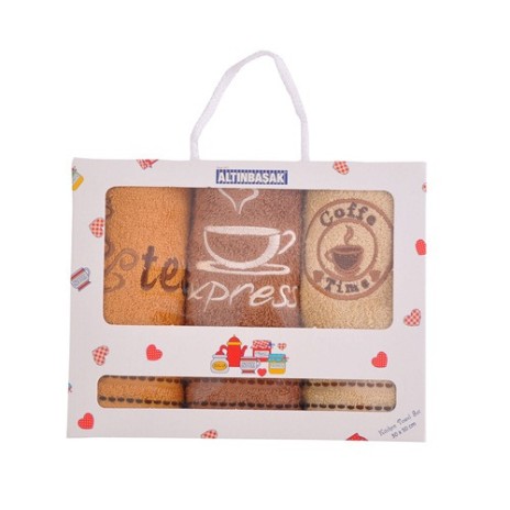 Set 3 prosoape bucatarie bumbac 100%, Coffe 8