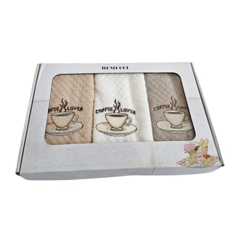 Set 3 prosoape bucatarie cu broderie 40x60cm, bumbac 100%, Coffe lover