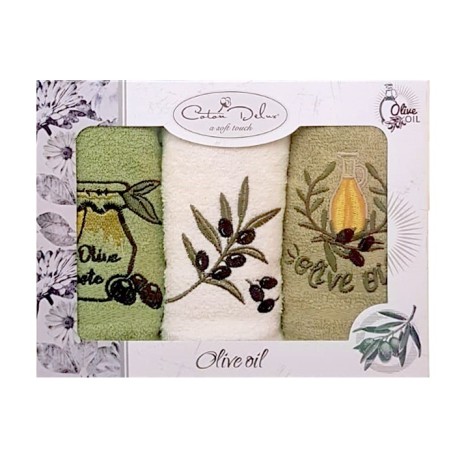 Set 3 prosoape bucatarie cu broderie, bumbac 100%, Olive V3